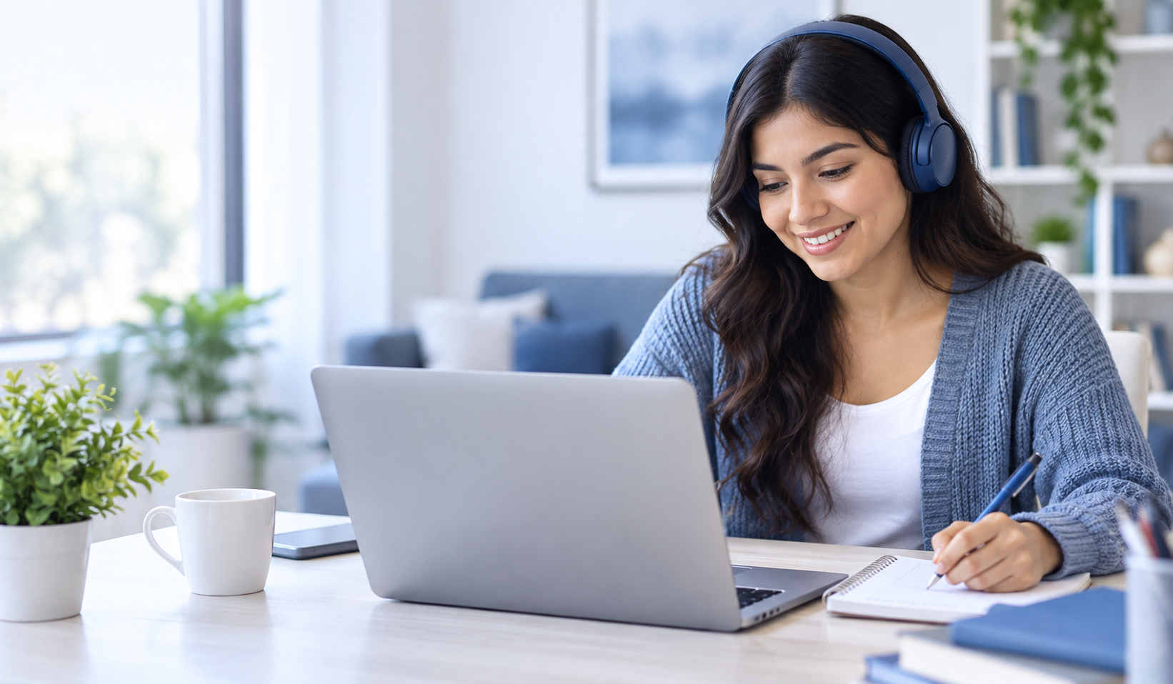 Estudiante aprendiendo en línea desde su computadora